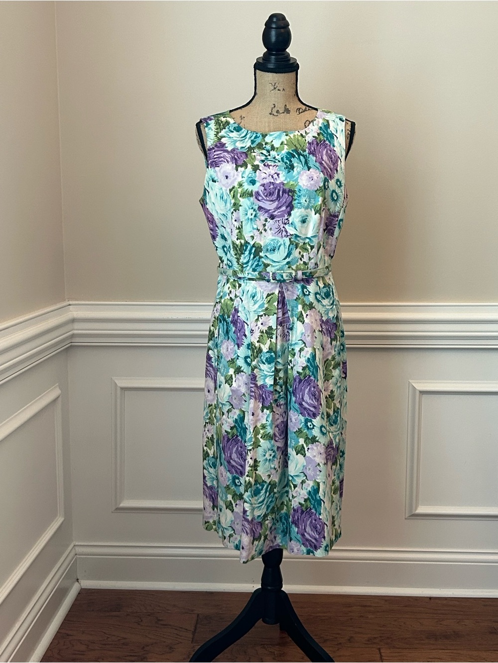 Talbot’s Floral Sleeveless Midi Dress in Lavender & Teal